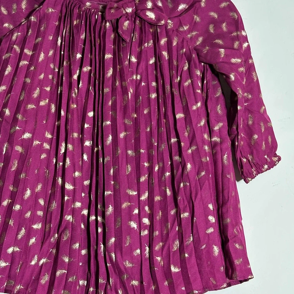 Cherokee Magenta Gold Foil‎ Feather Pleated Dress Special Occasion Party NWOT